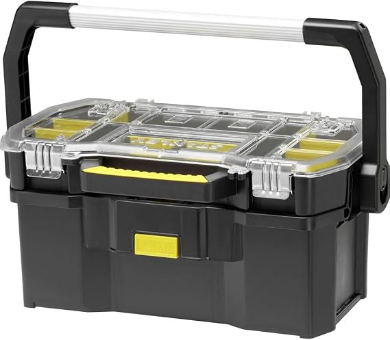 STANLEY Toolbox Tote Plus Storage Organiser, Heavy Duty Metal Latch, Removable Dividers, 19 inch, STST1-70317