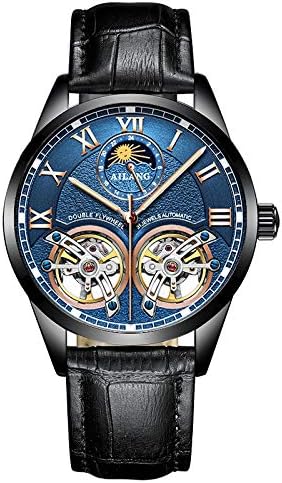Automatic Mechanical Men's Watch, Business Casual Fashion Concise Elegant, Double Tourbillon, Waterproof, Scratch-Resistant, Luminous Hands, Leather Strap AL-8820