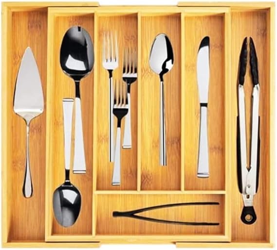 Deconox 7 Compartment Bamboo Spoon Holder Antibacterial Drawer Inside Organizer