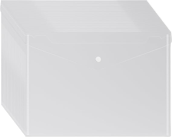Clear A4 Plastic Wallets 25 Pcs - A4 File Document Paperwork Folder Popper Pocket Wallet with Button - AVARTEK