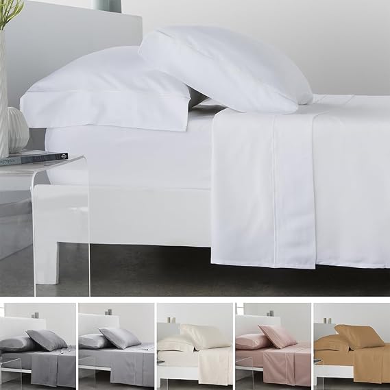 COTTON ARTean Bed Sheet Set 150 Satin 300 Thread Count LEUNA White
