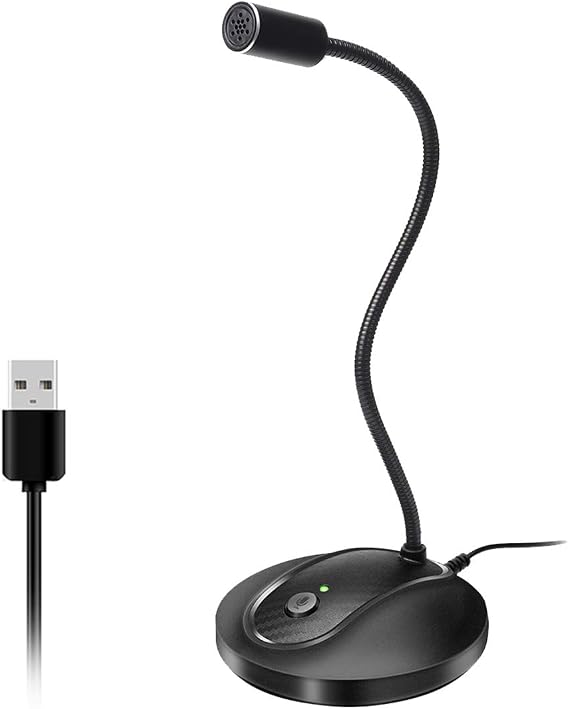 USB Desktop Microphone with Mute Button, Plug&Play Condenser, Computer, PC, Laptop, Mac, PS4 Mic with Stand & LED Indicator -360 Gooseneck Design -Recording, Dictation, Youtube, Skype, Gaming, Streaming