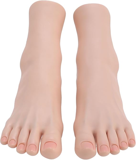 Silicone Foot Model Simulation Realistic Soft Touch Flexible Massage Technique Practice Nail Art Display Photography Manicure Beauty Training 1 Pair