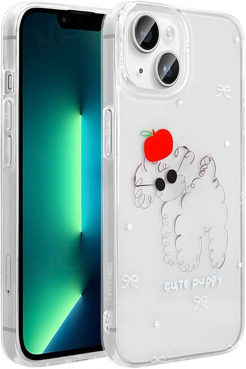 Apple iPhone 14 ile Uyumlu Şeffaf Sert Kapak, Sevimli Köpek Figürlü