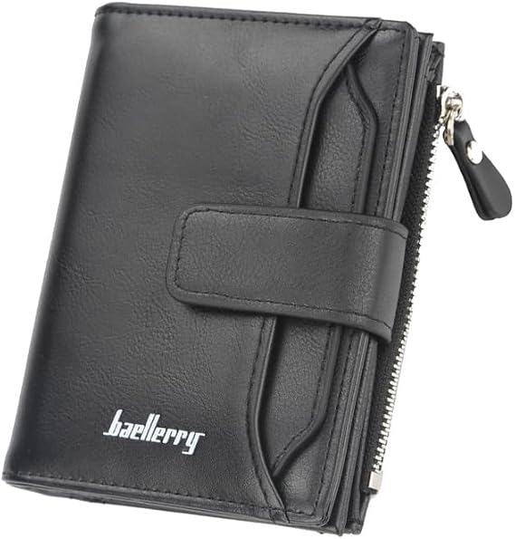 Baellerry Man Purse Leather Wallet Card Holder Money Cash Coins Driving License Wallets Accessory Birthday New Year, Black