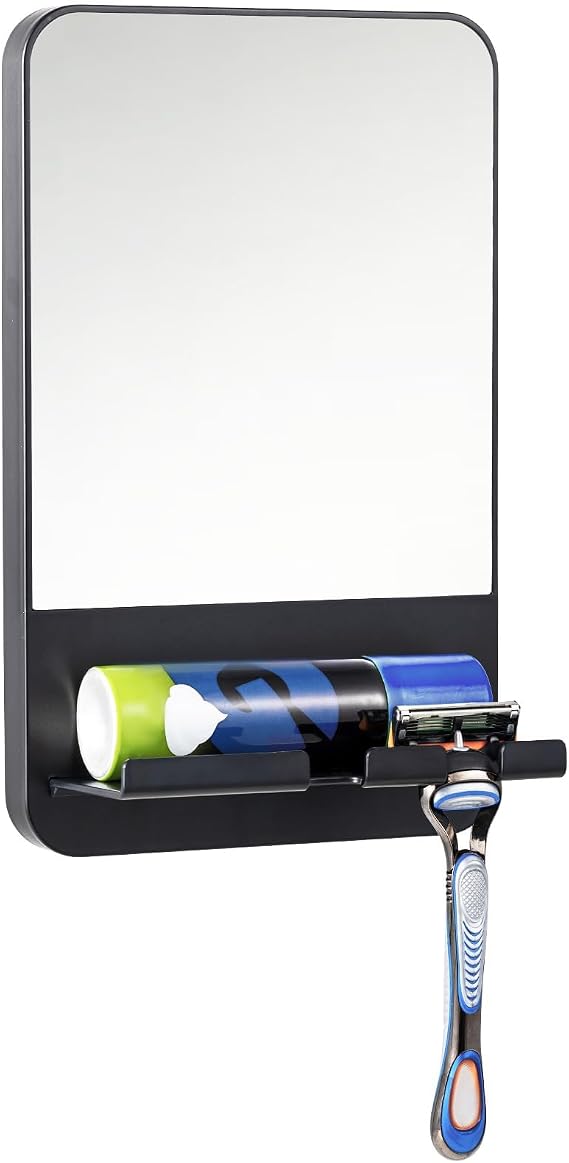 TAILI Shower Mirrors for Shaving Anti Fog, Suction Wall-mounted, Black