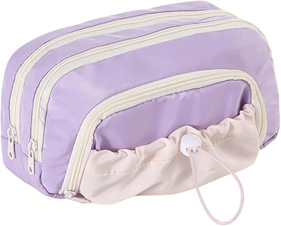 LECDOA Rosy Posy Pencil Case, Large Opening Cute Pencil Case Box, 3 Compartments Large Capacity, Waterproof Soft Stationery Storage Bag (Purple)