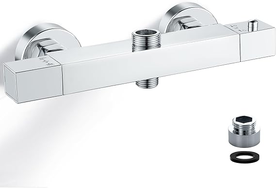Square Thermostatic Shower Mixer Bar Two Outlet, TOP 3/4'', Bottom 1/2''