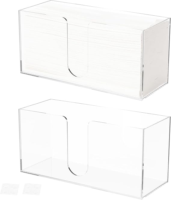 2 Pcs Acrylic Countertop Paper Towel Holder, 5mm Thick Clear Hand Towel Dispenser for Bathroom & Kitchen, Fits Z-Fold, C-Fold, MultiFold Premium Guest Napkins & Facial Towels
