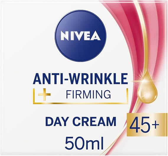 NIVEA Anti-Wrinkle + Firming Cream Age 45+ (50 ml), Age-Specific Facial Care Cream, Intensive Skin Care with Apricot Kernel and Shea Butter, Sun Protection with UV Filter