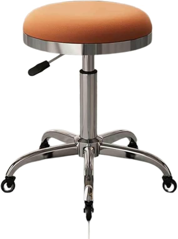 Height Adjustable Saddle Chair, Heavy Duty Rolling Stool with Iron Wheels for Salon, Spa, Massage, Barber, Beauty, Office - Ergonomic Design (Orange)
