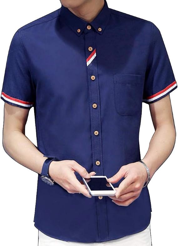 Men's Casual Shirt, Top, Cotton, Button Down, Short Sleeve, Basic Collar
