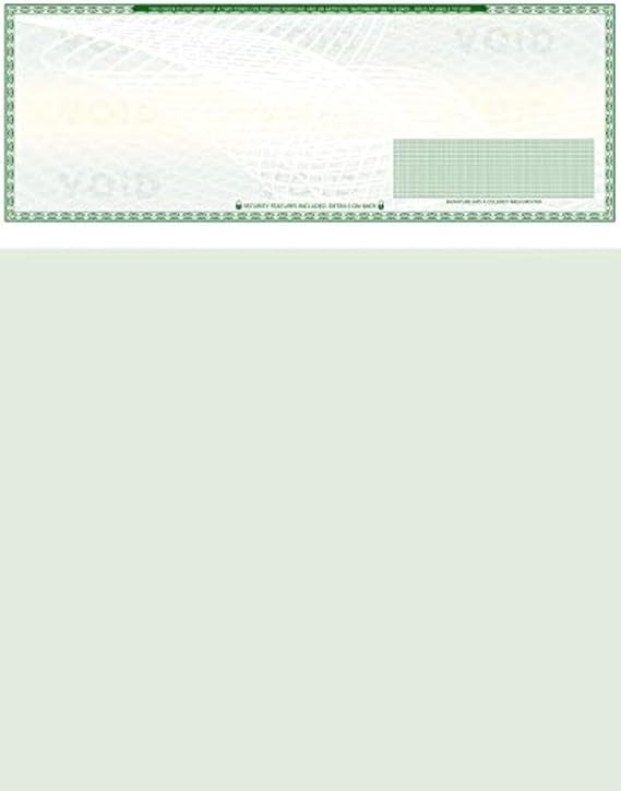 50 白紙小切手ストック - チェックオントップ アールデコ - ペーパーウェイト # 70 "高セキュリティ" チェックペーパー グリーン アールデコ