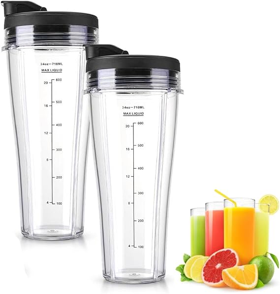 24oz Replacement Cups with Flip Top to-go Lid for Ninja Blender - 2pack Blender Replacement Parts Compatible with Ninja Blender NC300UK BN750UK BN800UK BN495UK CB350UK CB150UK CB100UK, Hushtong