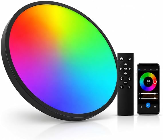 Smart LED Ceiling Light 24W with Remote Control, RGB Colour Changing, Works with Alexa & Google Home, 30cm Flush Mount Ceiling Lamp for Bedroom Living Room Kitchen [Energy Class A]