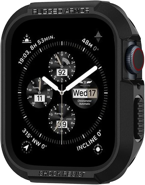 Spigen Rugged Armor Case Compatible with Apple Watch Case for Series 9/8/7 41mm and 40mm Series 6/SE/5/4 - Black
