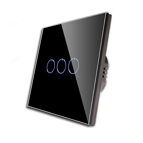 CNBINGO Touch Triple Light Switch with Black Glass Wall Plate, Backlight