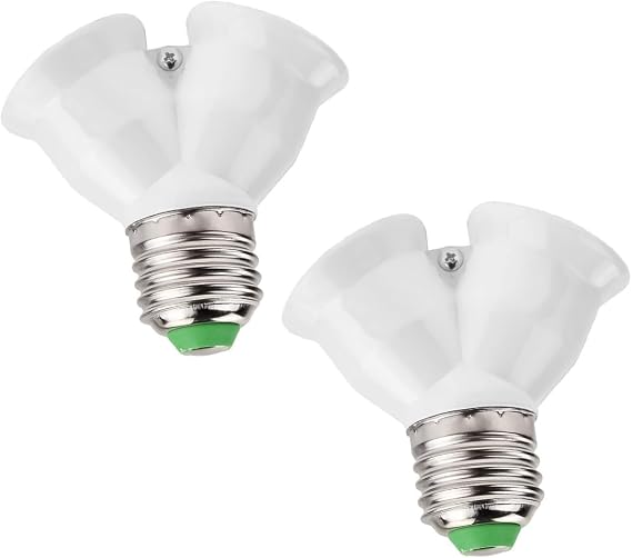 2 PCS E27 To Dual E27 Adapter Light Socket Converter Bulb Base Splitter Lamp Holder