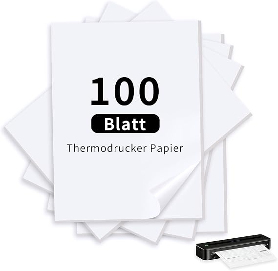 A4 Thermal Paper, 100 Sheets, for A4 Thermal Printers | Fast-drying, ink-free printing, smooth paper, durable thermal coating, for documents,