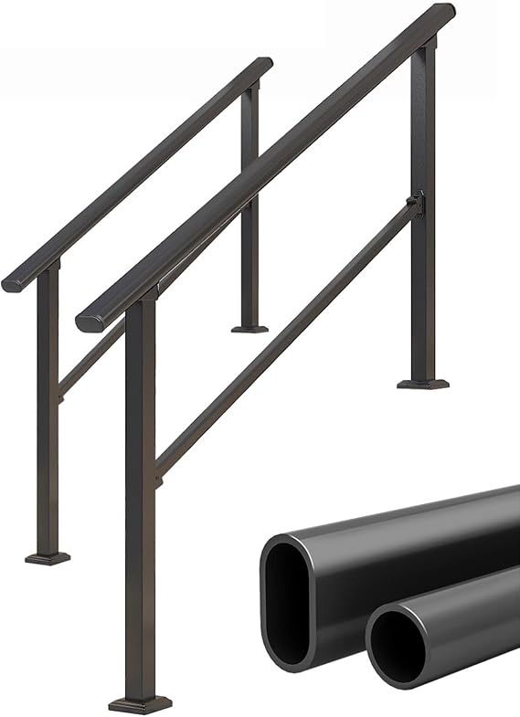 Stair Railing Outdoor for Deck Porch - Handrails for Outdoor Steps - Hand Rails for Seniors Staircase Exterior Hand Railings Outdoor Grab Bar Galvanized Steel Metal, 2-5 Step(120 cm/47.2 in)