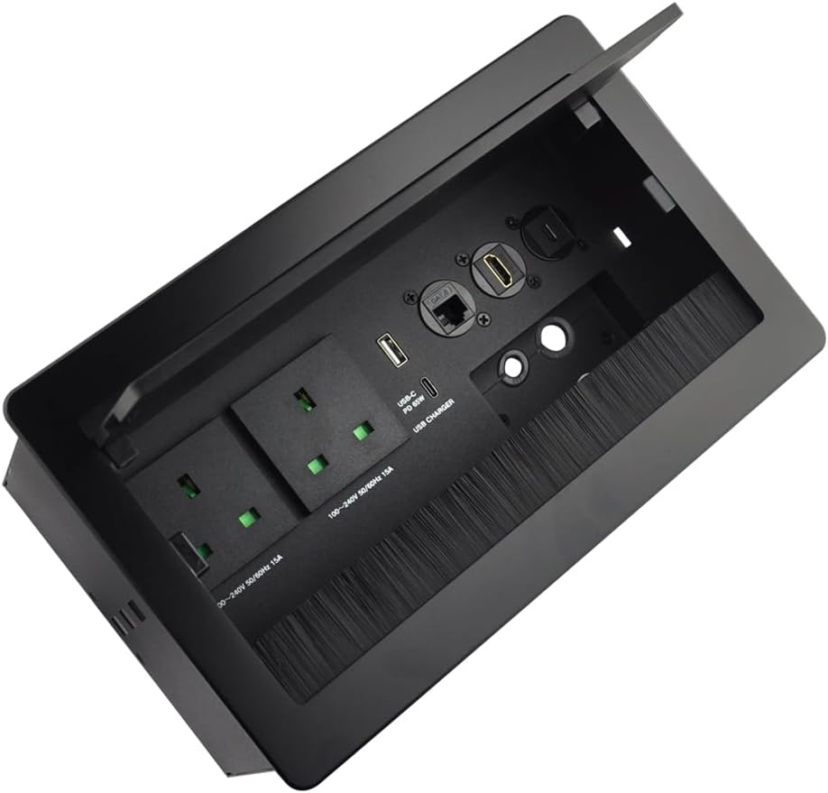 recessed Outlet Desk Conference Table connectivity Box Outlet recessed Power Strip USB-c 65W Outlet Plug with USB Ports countertop Outlet Socket Conference Table Power hub Black