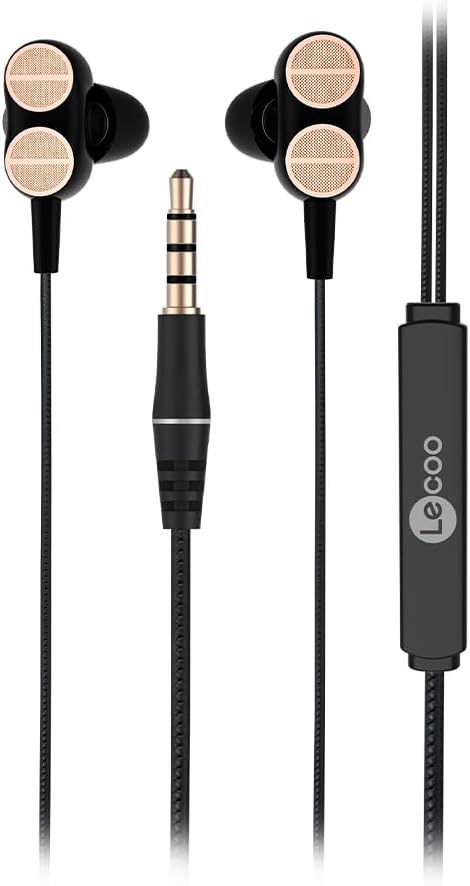 Lecoo EH102 Kablolu 3.5mm Jacklı Mikrofonlu Kulak İçi Kulaklık - Çift Sürücülü, Sağlam Kablo Yapısı, Spor, İş, Oyun için, Evrensel Uyum, Dahili HD Net Ses, Dual Driver Mikrofon Siyah