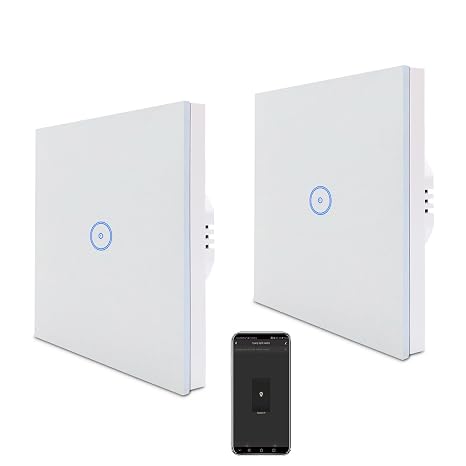 ZigBee Smart Alexa Light Switch Flush-Mounted WLAN Switch Touch Sensor Glass 2.4 GHz Single Live Wall Switch (Hub Required) Compatible with Google Home/Tuya/Smart Life 1 Way 2 Packs