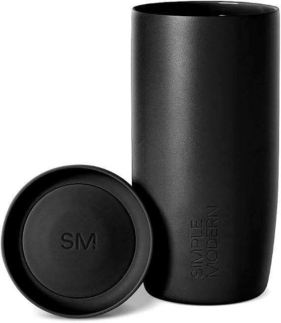 Simple Modern Seyahat Kahve Kupası Bardak 360° Kapaklı | Seramik Kaplı Yalıtımlı Paslanmaz Çelik Soğuk Demleme Buzlu Kahve Fincanı | Kadın Erkek Her Kendisine Hediyeler | Voyager İmzası | 463 ml |