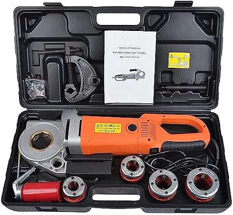 Electric Pipe Threader, Heavy-Duty Pipe Threading Machine, 2300W Hand-Held Power Drive Kit with 6 Dies and Carrying Case