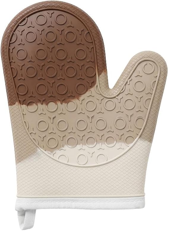 Promosyonca Premium Fırın Eldiveni, Isıya Dayanıklı Silikon, 250°C Koruma, Kaymaz Yüzeyli, Pamuk Astarlı, 28x18 cm, Tekli (Kahverengi-Krem)