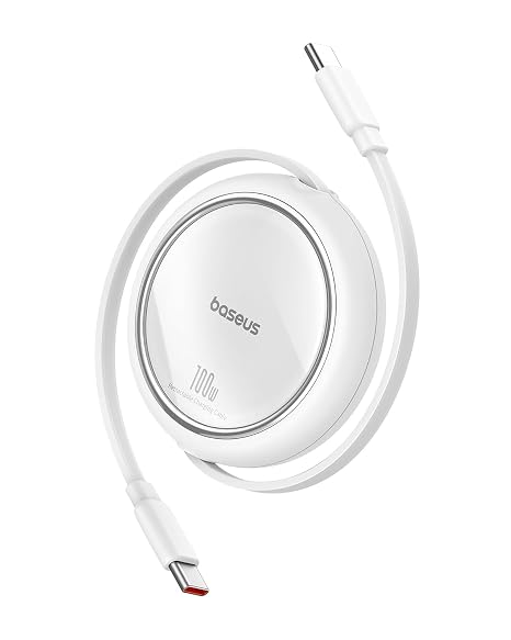 Baseus USB-C Mini Retractable Charging Cable 100W, White