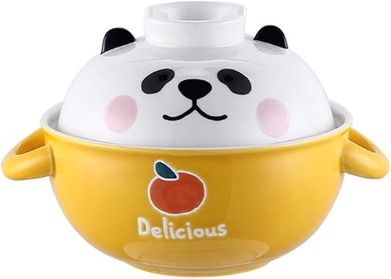 VoOqo Soup Bowls,Ramen Bowls, Tableware Ramen Bowl, Noodle Bowls, Dinner, Ceramic Instant Noodle Bowl, Animal Style Instant Noodle Bowl, Asian Noodles, Serving Bowls with Lid,cat (Color : Panda)
