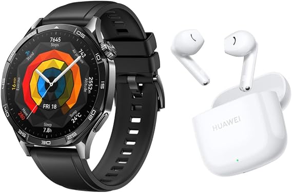 HUAWEI WATCH GT5 46MM Black Fluoroelastomer Strap+FreeBuds SE 2 white