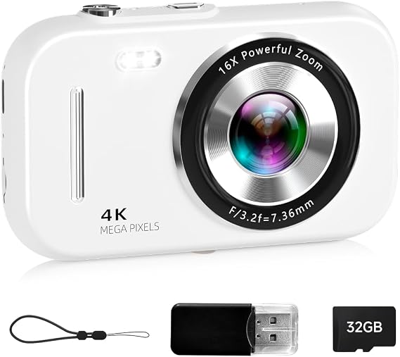 Digital Camera, 4K Auto Focus Vlog Camera for Photography, 48MP Point & Shoot Camera with Beauty Modes & Composition Guide, Music Player Function, 32GB Card & Reader, Gift for Teens 2026