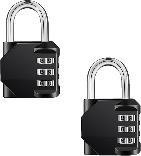 NAGE Combination Padlock, Locker Padlocks with 3 Digit Lock (2p, Black)