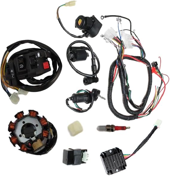 Electrics Wiring Harness, KACEPAR Full Electrics Wiring Harness Coil Loom Ignition System for 150cc 200cc 250cc Quad Bike Pit Bike Dune Buggy, Wire Harness CDI Ignition Replacement Kit