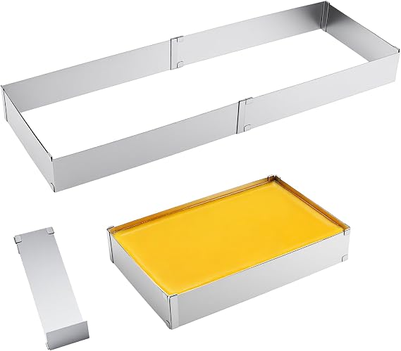 2 PCS Adjustable Rectangle Cake Tin, Stainless Steel Square Baking Mold with Divider and Spatula for Cakes, Pies, Pizza Baking and Decorating (27.5x18.5cm to 52.5x34cm)
