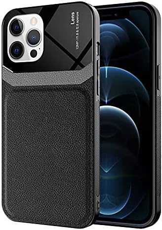 Aksesuarcim Apple iPhone 12 Pro Max ile Uyumlu Silikon Kılıf Deri Görünüm İnce Tarz Kapak Emiks Siyah