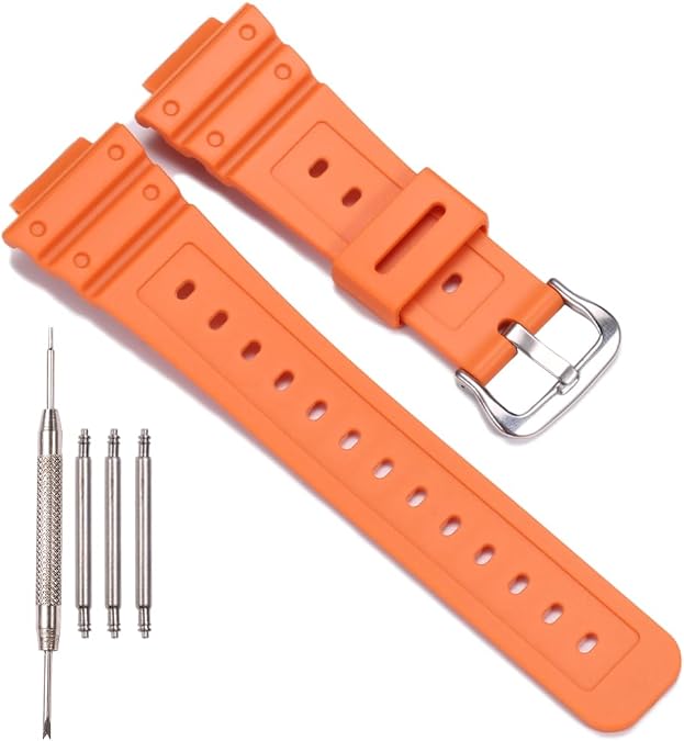 Resin Strap Compatible with Casio DW-5600 GW-M5610 GW-6900 DW-6900 G-6900 Mens Replacement Watch Band Sports Waterproof Bracelet (Orange), 19mm