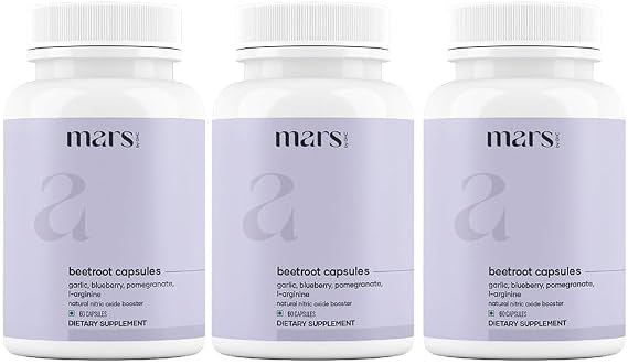 Mars by GHC Natural Beetroot Capsules – 300mg Beet Root Powder Aids Healthy Circulation & Vitality, Non-GMO, Beet Root Supplement,180 Capsules, Pack of 3
