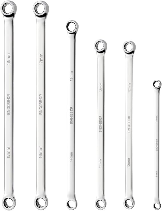 Double Ring Spanner Set, CV Steel, 6 Pieces, 8-19 mm