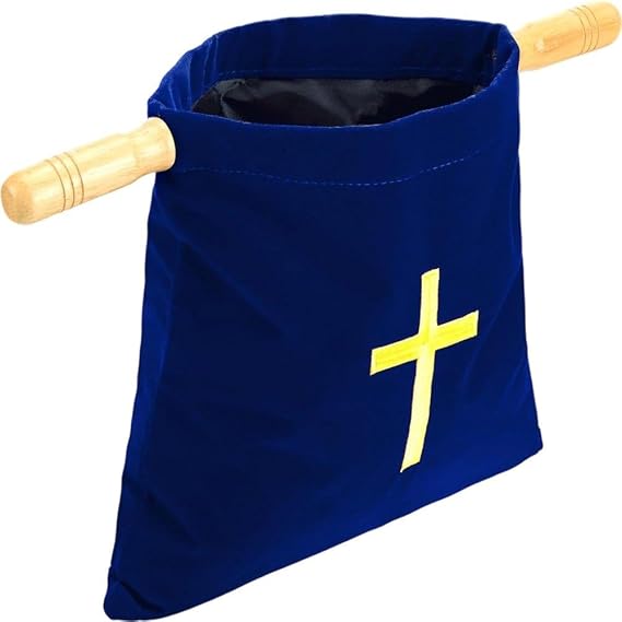 Church Tithe Offering Bag with Wooden Handles, Church Collection Bag Offering Baskets Religious Offering Pouch for Churches Communion Supplies