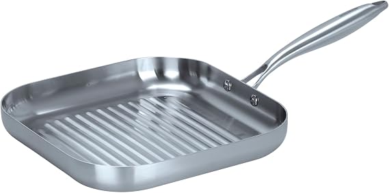 Fackelmann Vita3 Stainless Steel Grill Pan 28 cm, Triply Stainless Steel with Triple Diffuser Bottom, Non-Stick, PFA-Free, Suitable for Induction, Gas, Vitro and Oven, Dishwasher Safe