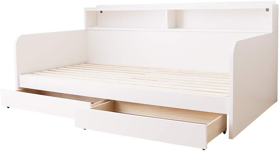 Bed, Made in Japan, Single Daybed, Sofa Bed, Storage, Drawers, Shelf, Bookcase, White WH