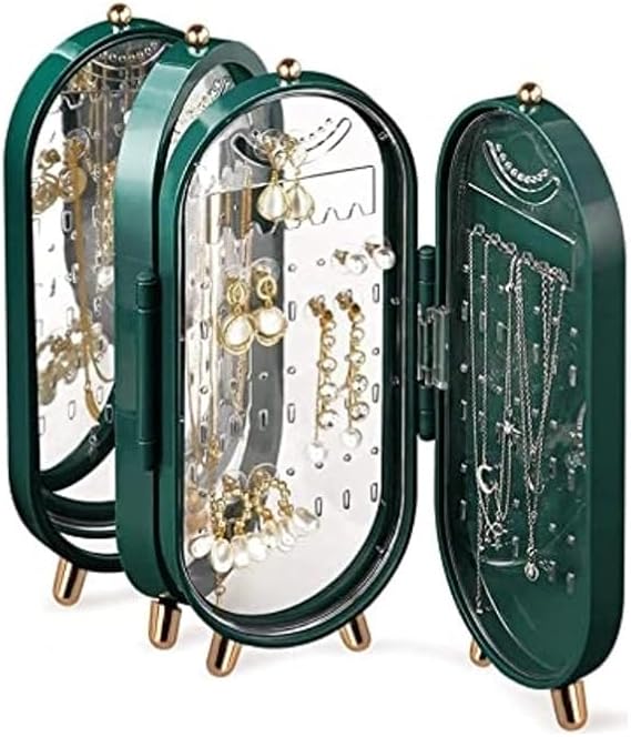 Coverzone Katlanabilir Takı Düzenleme Kutusu, Screen Folding Jewelry Box, 4 Panelli Takı Düzenleyici, Aynalı Tasarım, 153 Küpe Deliği, 21 Kolye Oluğu, 3 U Şeklinde Askı Bölümü | CX-9001