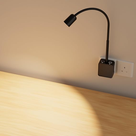 Plug in LED Wall Reading Light for Books in Bed, Dimmable LED Black Flexible Bedside Wall Lamp with Power Plug, Two Touch Switches, 3 Lighting Color Modes, 50° Spot Light Angle [Energy Class F]