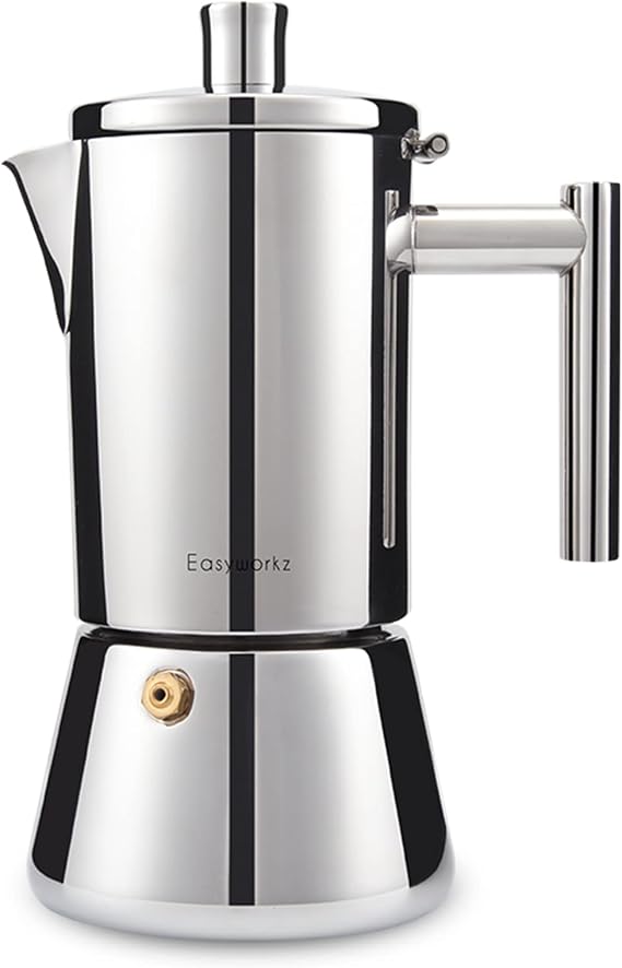 Easyworkz Diego Stainless Steel Italian Coffee Maker for Induction Cooker, 300 ml, 4-6 Cups, Silver