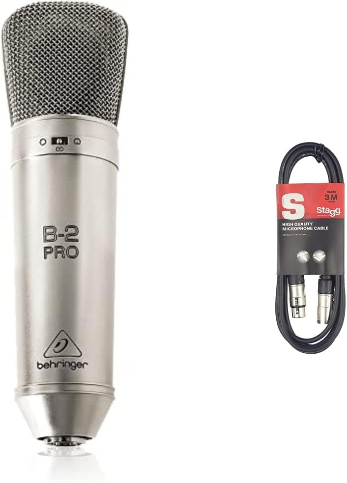 Behringer B-2 PRO Dual Diaphragm Studio Condenser Microphone & Stagg 3M  10ft XLR to XLR Cable, 3-Pin Male to Female, Suitable for Microphone, PA System, Audio Mixer, Studio Monitors, Audio Recording