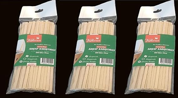 3'lü Paket Ahşap Çay ve Kahve Karıştırıcı (3 x 50 Adet) - Toplam 150 Adet Doğal Tahta Karıştırıcı Çubuk