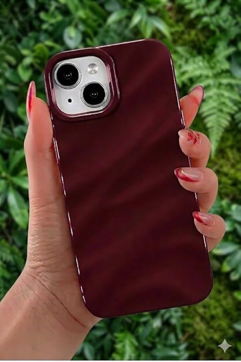 iPhone 13-14 İle Uyumlu 3D Dalga Efektli Glossy Finish Premium Koruma Kılıfı - Deep Plum